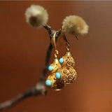 Turquoise Earrings Silver Inlaid Gourd Chinese Retro Charm Women's Jewelry