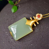 Silver Hetian sapphire pendant with ruby zircon, women's jewelry