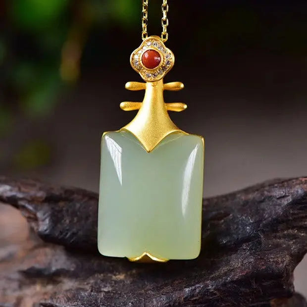Elegant Hetian Sapphire & Ruby Zircon Pendant