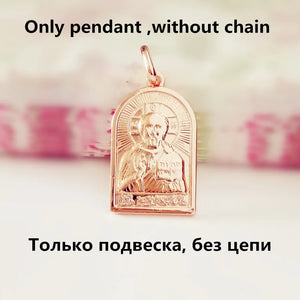 St. Nicholas Pendant 585 Rose Religious Necklace Men Jewelry