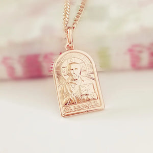 St. Nicholas Pendant 585 Rose Religious Necklace Men Jewelry