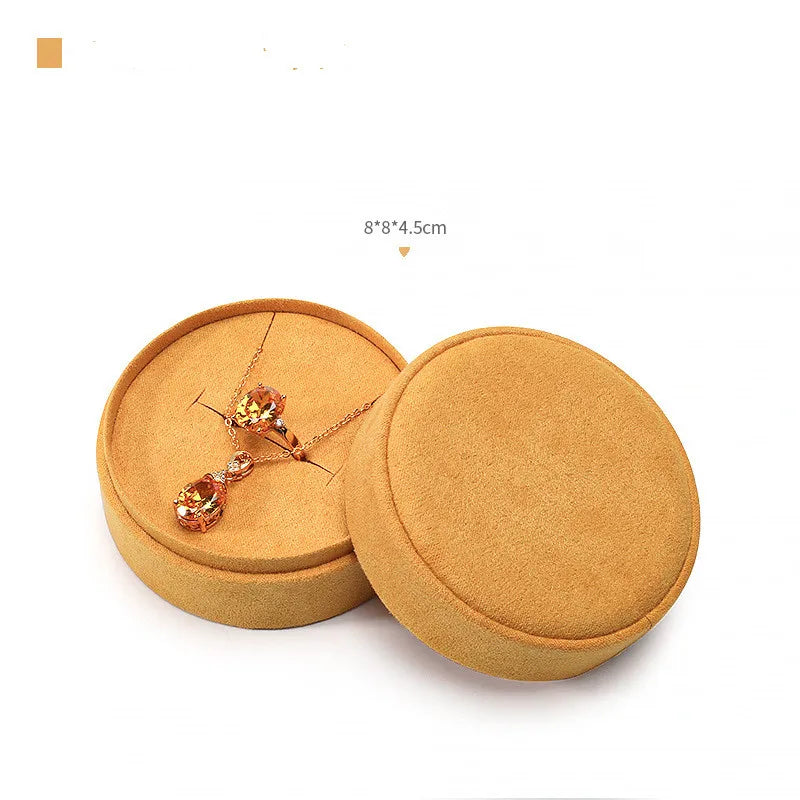 Colorful Round Flannelette Ring Pendant Storage Box 8x8x3.5cm
