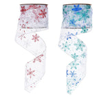 10Yards 6.3cm Blue/Red Snow Shape Bowknot Christmas Ribbon