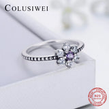 925 Sterling Silver Purple Crystal Flower Ring