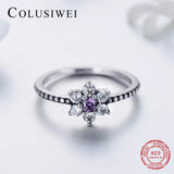925 Sterling Silver Purple Crystal Flower Ring