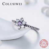 925 Sterling Silver Purple Crystal Flower Ring