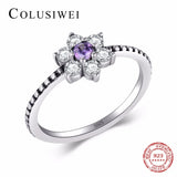 925 Sterling Silver Purple Crystal Flower Ring