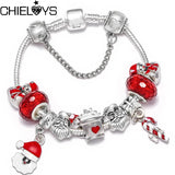 Santa Dangle Charm Bracelet Red Snowman Beads Christmas Jewelry