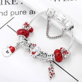 Santa Dangle Charm Bracelet Red Snowman Beads Christmas Jewelry