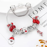 Santa Dangle Charm Bracelet Red Snowman Beads Christmas Jewelry