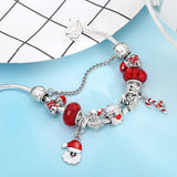 Santa Dangle Charm Bracelet Red Snowman Beads Christmas Jewelry