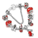 Santa Dangle Charm Bracelet Red Snowman Beads Christmas Jewelry