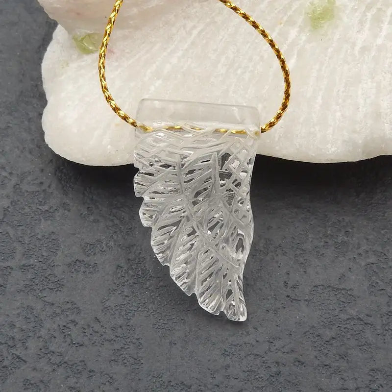 Natural Stone Quartz Carved Wing Pendant Bead 32x18x8mm