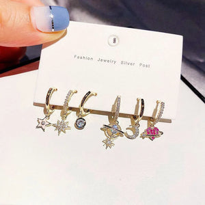 Star Moon Planet Hoop Earrings Set Long Earrings Gift S-E1283