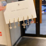 Star Moon Planet Hoop Earrings Set Long Earrings Gift S-E1283