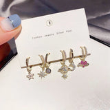 Star Moon Planet Hoop Earrings Set Long Earrings Gift S-E1283