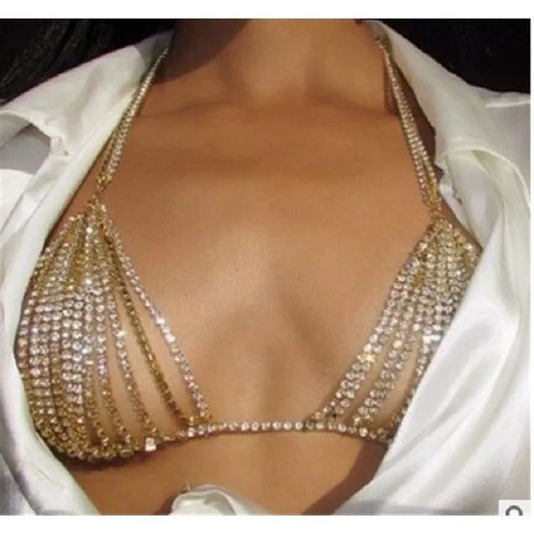 Hollow Rhinestone Bra Chest Chain for Women