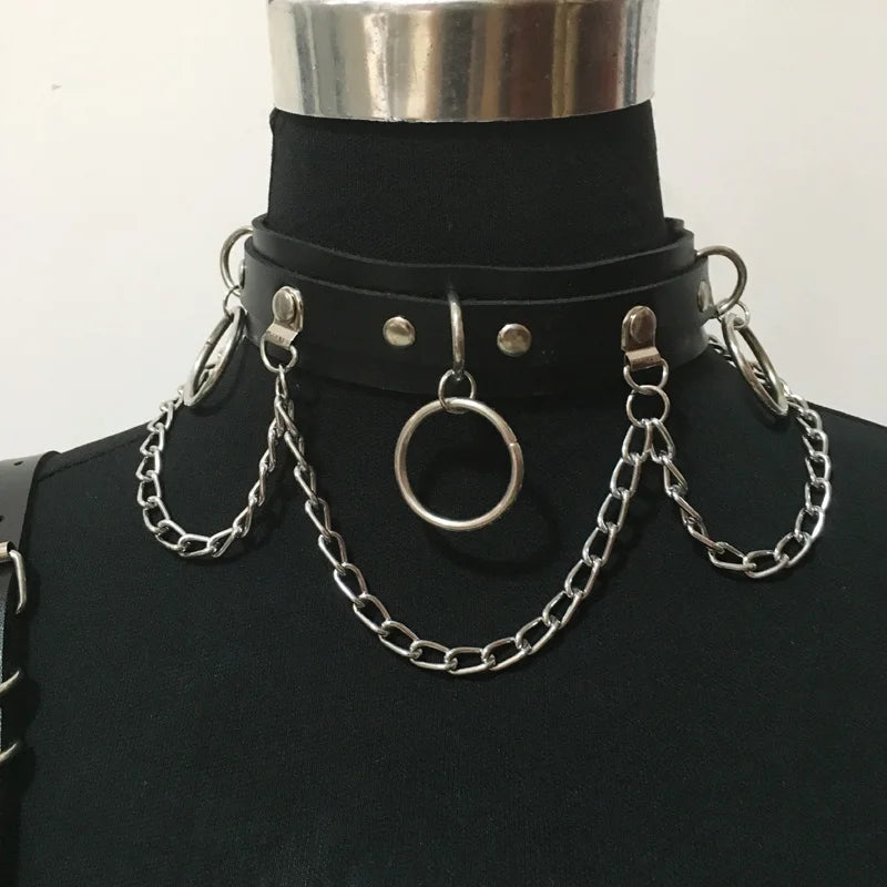 Sexy PU Leather Necklace Metal Chain Tassel Female Accessories