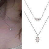 925 Silver Hamsa Hand Evil Eye Double Layer Necklace