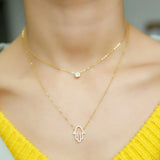 925 Silver Hamsa Hand Evil Eye Double Layer Necklace