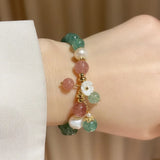 Green/Pink Strawberry Quartz Crystal Pearl Bracelet