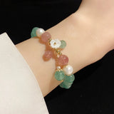 Green/Pink Strawberry Quartz Crystal Pearl Bracelet