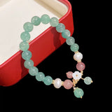 Green/Pink Strawberry Quartz Crystal Pearl Bracelet