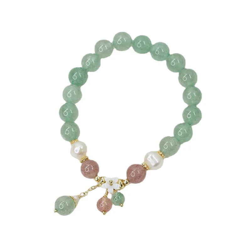 Green/Pink Strawberry Quartz Crystal Pearl Bracelet