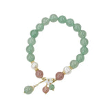 Green/Pink Strawberry Quartz Crystal Pearl Bracelet