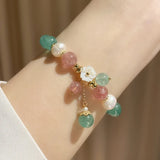 Green/Pink Strawberry Quartz Crystal Pearl Bracelet