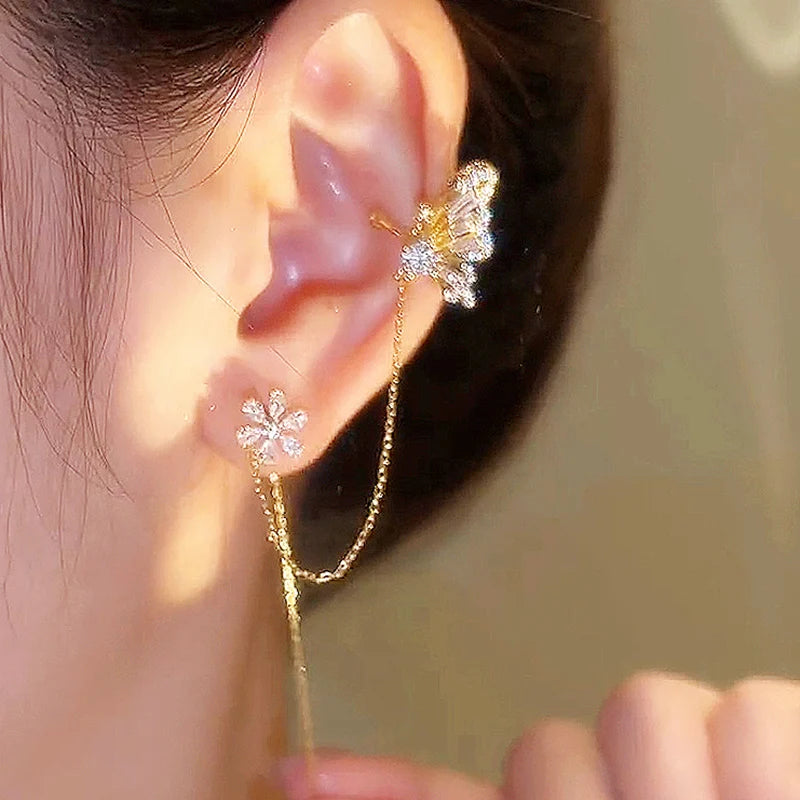Zircon Butterfly Ear Clip Earrings Non Piercing Ear Cuff Ear-hook
