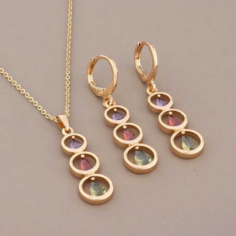 Colorful Zircon Earrings & Pendants Set for Bride - Wedding Jewelry