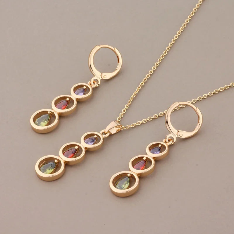Colorful Zircon Earrings & Pendants Set for Bride - Wedding Jewelry