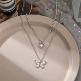 Crystal Butterfly Necklace Multilayer Pearl Chain