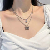 Crystal Butterfly Necklace Multilayer Pearl Chain