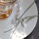 Crystal Butterfly Necklace Multilayer Pearl Chain