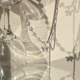 Crystal Butterfly Necklace Multilayer Pearl Chain