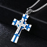 Crystal Stainless Steel Silver Cross Crucifix Pendant Necklace