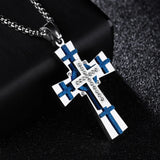 Crystal Stainless Steel Silver Cross Crucifix Pendant Necklace