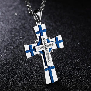 Crystal Stainless Steel Silver Cross Crucifix Pendant Necklace