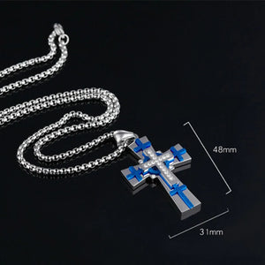 Crystal Stainless Steel Silver Cross Crucifix Pendant Necklace