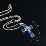 Crystal Stainless Steel Silver Cross Crucifix Pendant Necklace