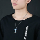Crystal Stainless Steel Silver Cross Crucifix Pendant Necklace