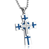 Crystal Stainless Steel Silver Cross Crucifix Pendant Necklace
