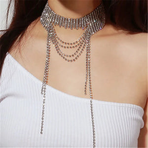 Rhinestone Tassel Crystal Necklace for Parties