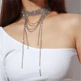 Rhinestone Tassel Crystal Necklace for Parties