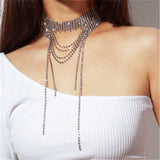 Rhinestone Tassel Crystal Necklace for Parties