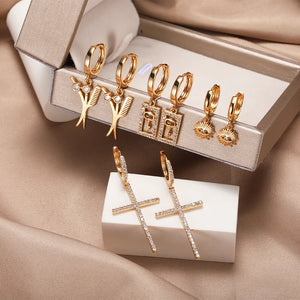 Zircon Cross Drop Earrings Evil Eye Pendant Earring