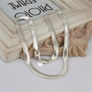 925 Silver Necklace Bracelets Set 6MM Chain Wedding