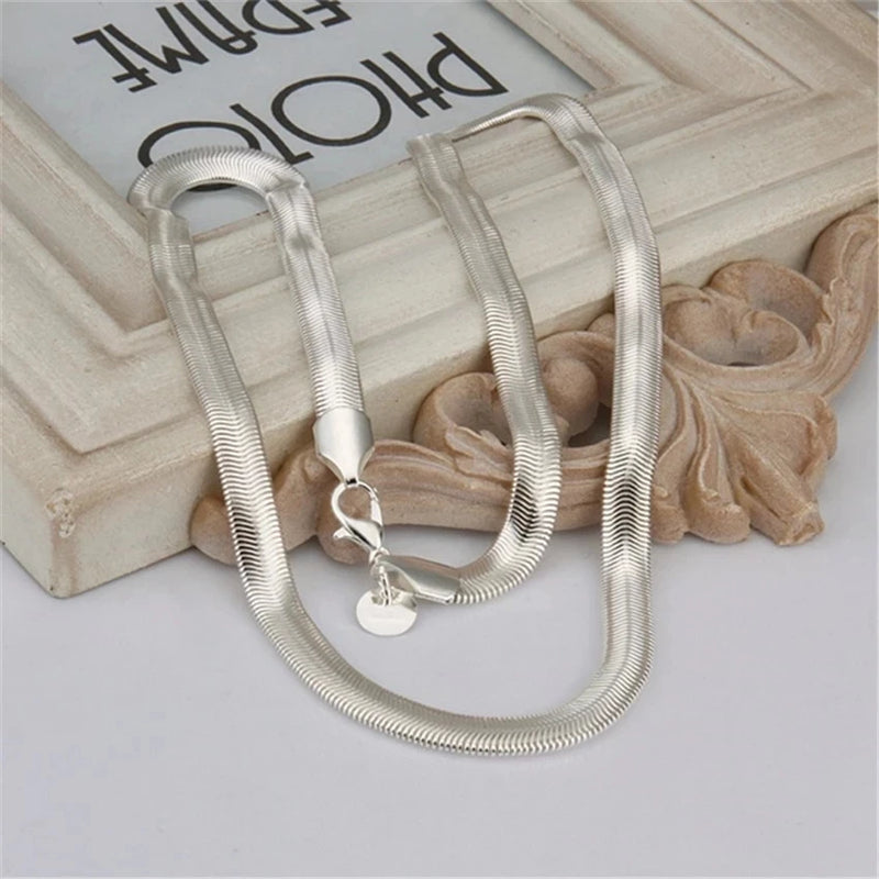 925 Silver Necklace Bracelets Set 6MM Chain Wedding